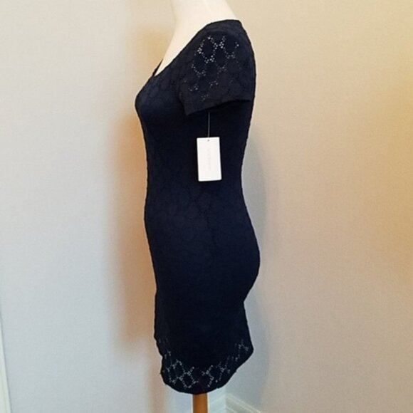 NWT Isaac Mizrahi Navy Eyelet Cap Sleeve Dress - Picture 2 of 6